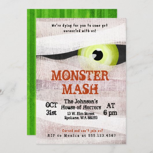 Monster Mash Halloween Bash Mummy Einladung (Vorne/Hinten)