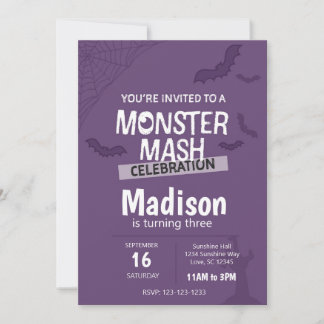 Monster Mash Halloween Geburtstagsfeier (lila) Einladung
