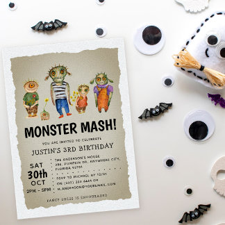 Monster Mash Halloween Kindergeburtstag Einladung