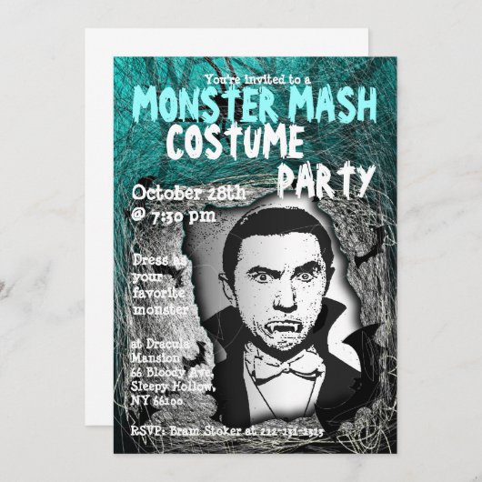 Monster-Mash-Halloween-Kostüme-Party Einladung (Vorne/Hinten)