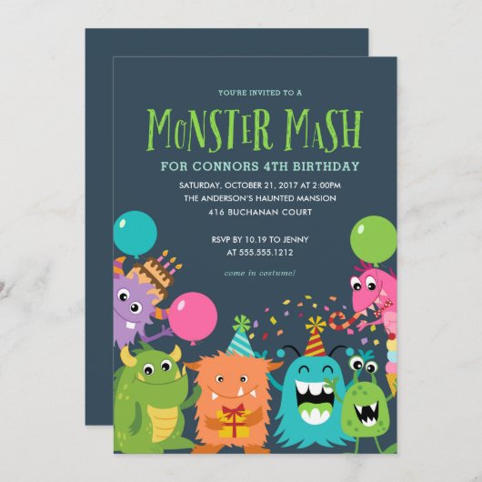 MONSTER MASH KINDERGEBURTSTAG PARTY EINLADUNG lade (Vorne/Hinten)