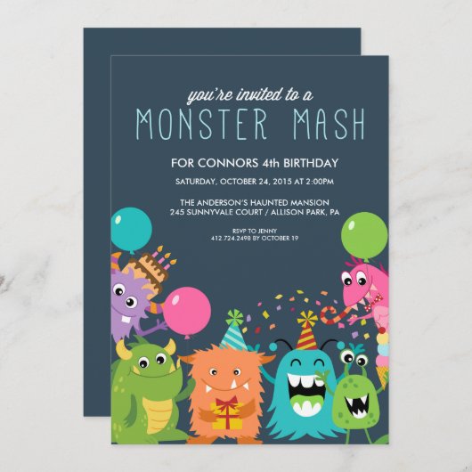 MONSTER MASH KINDERGEBURTSTAG PARTY EINLADUNG lade (Vorne/Hinten)