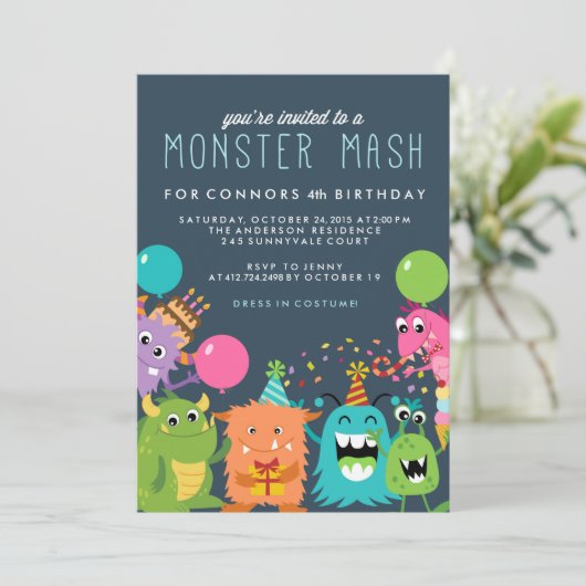 MONSTER MASH KINDERGEBURTSTAG PARTY EINLADUNG lade (Stehend Vorderseite)