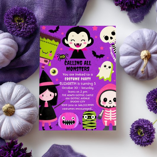 Monster Mash Lila Kids Halloween Party Einladung