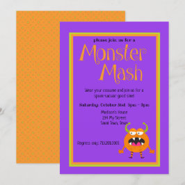 Monster Mash Orange Kids Niedlich farbiges Hallowe Einladung
