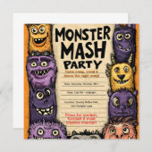 "Monster Mash Party" mit Niedlichen Monstern Einladung (Vorne/Hinten)