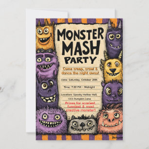 "Monster Mash Party" mit süßen Monstern Einladung