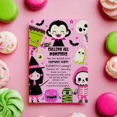 Monster Mash Pink Kids Halloween Party Einladung