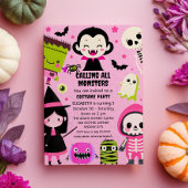 Monster Mash Pink Kids Halloween Party Einladung