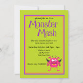 Monster Mash Pink Kinder Niedlich farbiges Hallowe Einladung (Vorderseite)