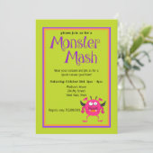 Monster Mash Pink Kinder Niedlich farbiges Hallowe Einladung (Stehend Vorderseite)