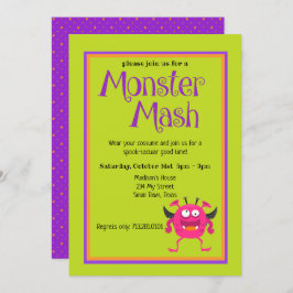 Monster Mash Pink Kinder Niedlich farbiges Hallowe Einladung