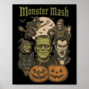 Monster Mash Retro Halloween Funny Monster Spooky Poster