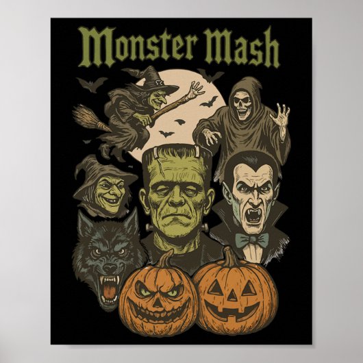 Monster Mash Retro Halloween Funny Monster Spooky Poster (Vorne)