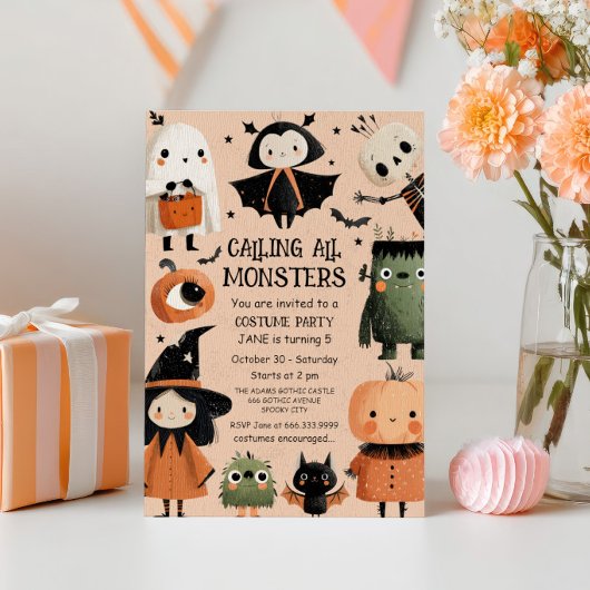 Monster Mash Whimsical Halloween Geburtstagsparty Einladung