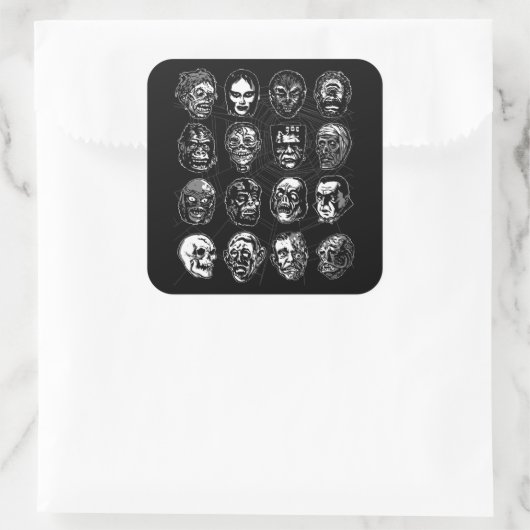 Monster Masken Art Sticker B & W - Retro Halloween (Tasche)
