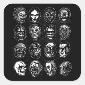 Monster Masken Art Sticker B & W - Retro Halloween (Vorderseite)