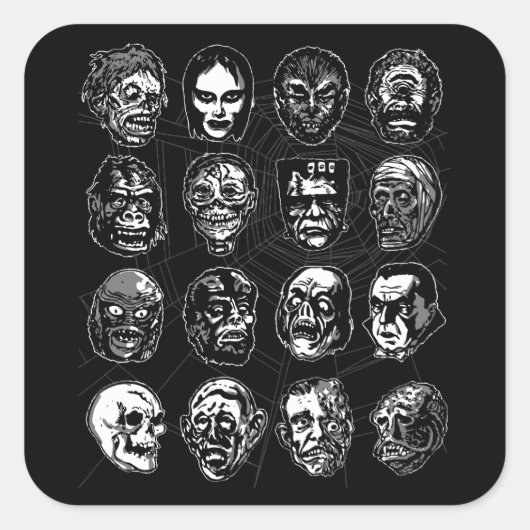Monster Masken Art Sticker B & W - Retro Halloween (Vorderseite)