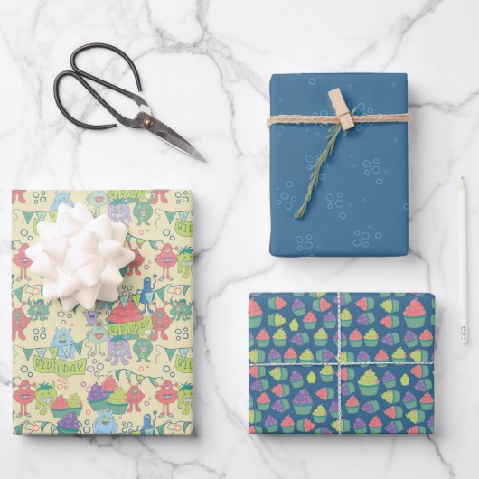 Monster-Mayhem-Geschenkpapier-Set mit 3 flachen Bö Geschenkpapier Set (Vorderseite)