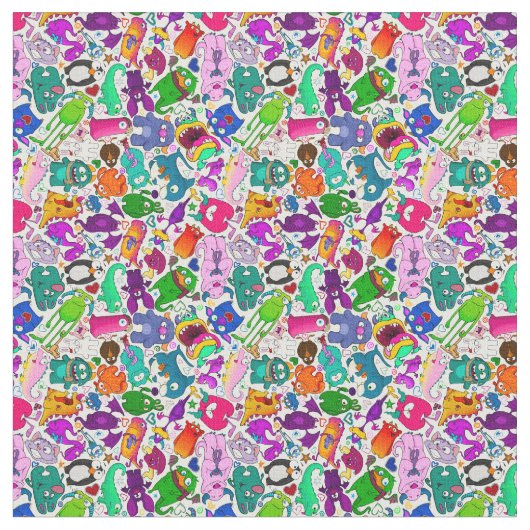 Monster Menagerie-Muster Stoff (Nahaufnahme)