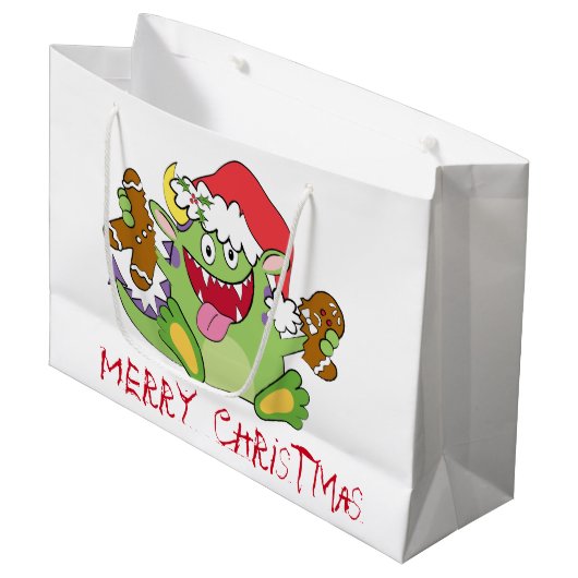 Monster mit Lebkuchen-Mann Große Geschenktüte (Vorderseite Schrägansicht)