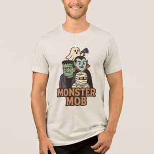 Monster Mob Retro Halloween Klassiker-Truppe  Tri-Blend Shirt