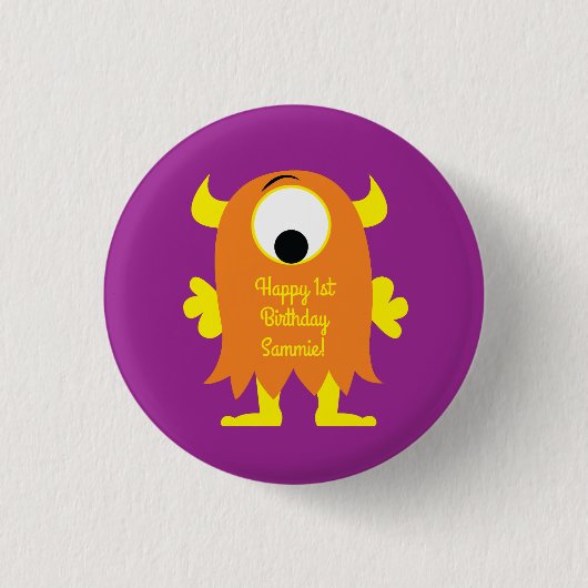 Monster Niedlich Funny Kindergeburtstag Party Them Button (Vorderseite)