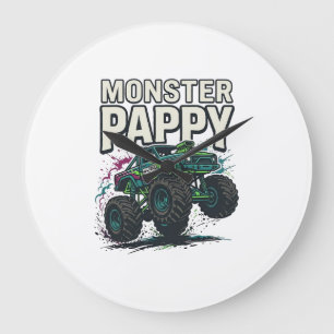 Monster Pappy Monster Truck Vintage Vektor Design_ Große Wanduhr