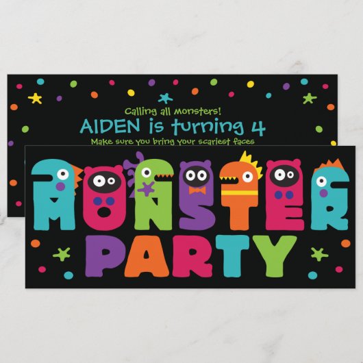 Monster-Party Einladung (Vorne/Hinten)