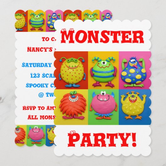 Monster-Party Einladung (Vorne/Hinten)
