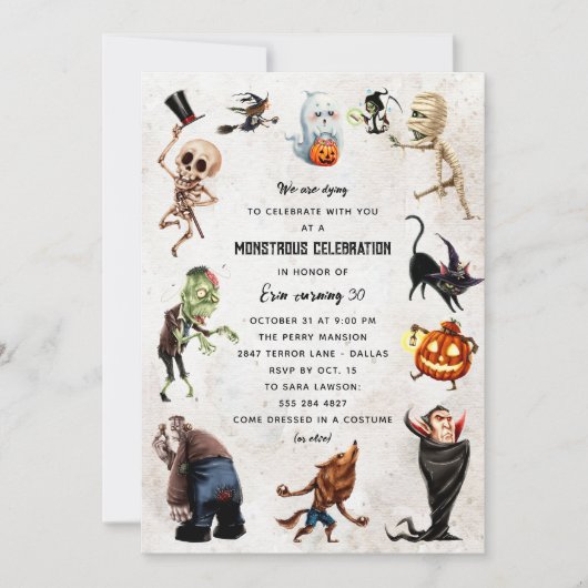 Monster-Party Einladung - Monstrosisches Halloween (Vorderseite)