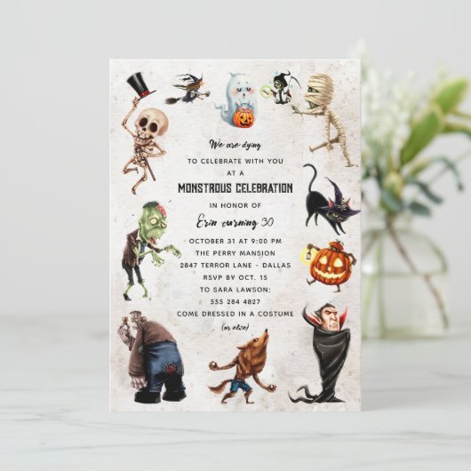 Monster-Party Einladung - Monstrosisches Halloween (Stehend Vorderseite)