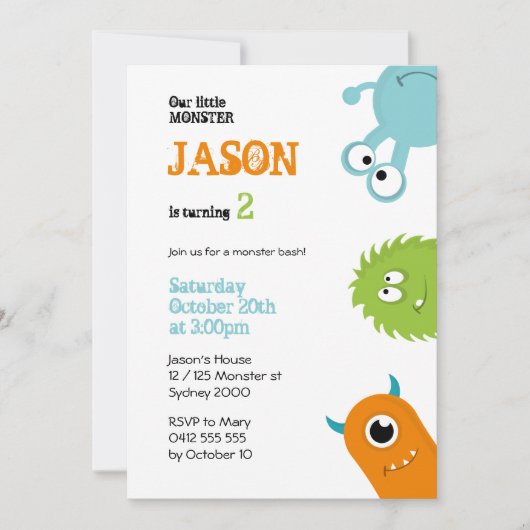 Monster-Party Einladung - weiß (Vorderseite)