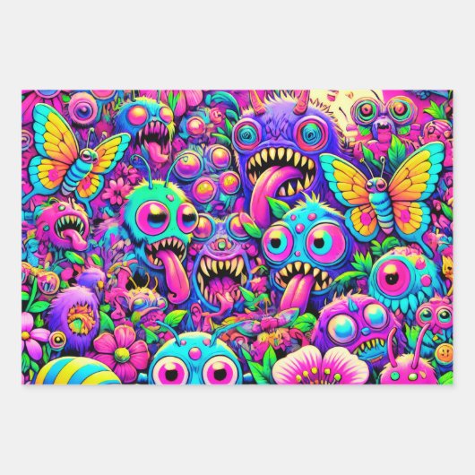 Monster Party Wrapping Paper Geschenkpapier Set (Vorderseite)