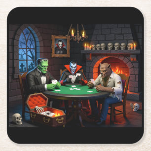 Monster Poker Halloween Achterbahn Rechteckiger Pappuntersetzer