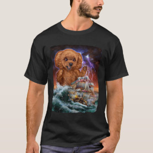 Monster Poodle Hund als Kraken ein Kriegsschiff an T-Shirt
