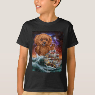 Monster Poodle Hund als Kraken ein Kriegsschiff an T-Shirt