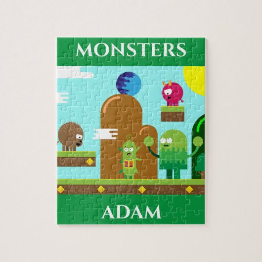 Monster Puzzle mit dem Namen des Kindes. (Vertikal)