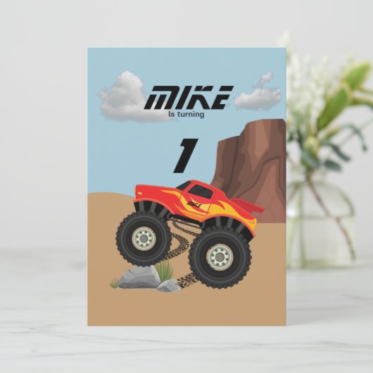 Monster-Räder, orange, gelb, rot, grün b Einladung (Stehend Vorderseite)