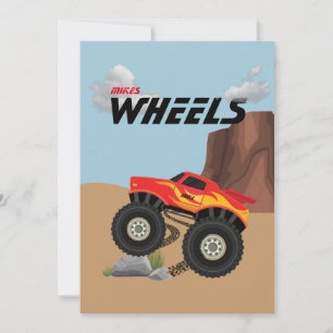 Monster-Räder orange, gelb, rot, grün Einladung