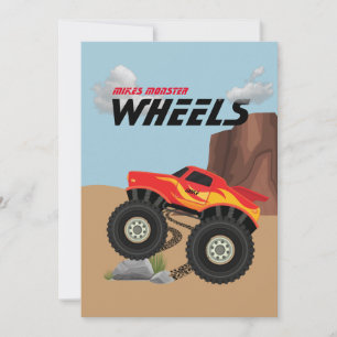 Monster-Räder orange, gelb, rot, grün Einladung