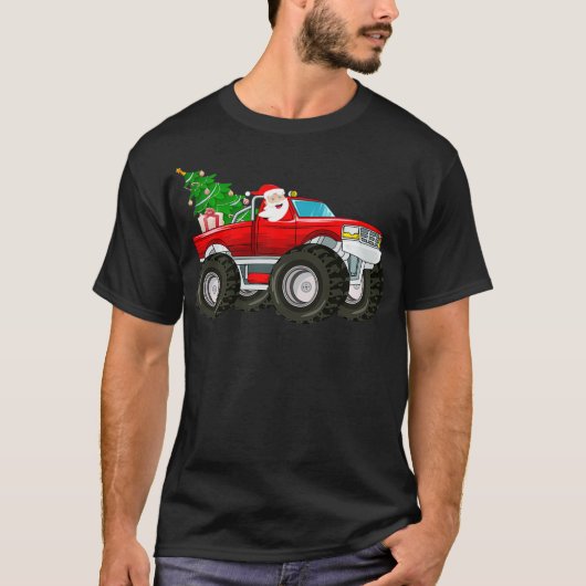 Monster Red Truck With Santa, Christmas Tree, Rein T-Shirt (Vorderseite)