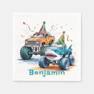 Monster Shark Truck Birthday Bash Aquarell Serviette