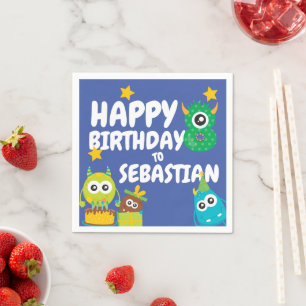 Monster Spaß achtjährig Geburtstag Personalisiert Serviette