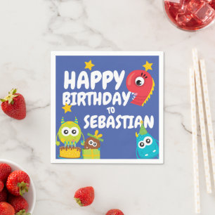 Monster Spaß neunjährig Geburtstag Personalisiert Serviette