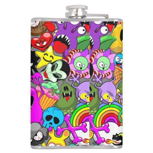 Monster-Süße Figuren Halloween-Muster Flachmann (Rückseite)