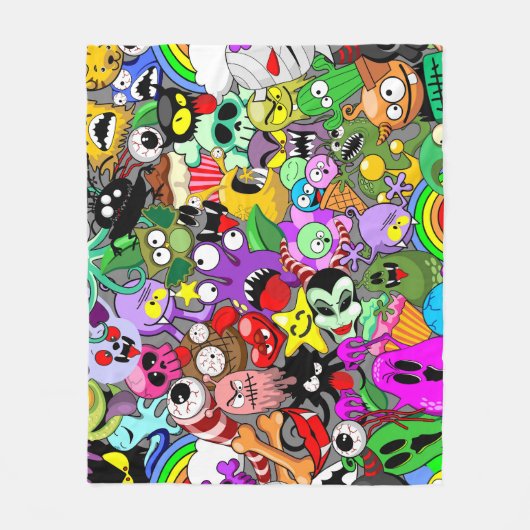Monster-Süße Figuren Halloween-Muster Fleecedecke (Vorderseite)