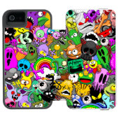 Monster-Süße Figuren Halloween-Muster Incipio iPhone Geldbeutel-Hülle (Folio Geöffnet)