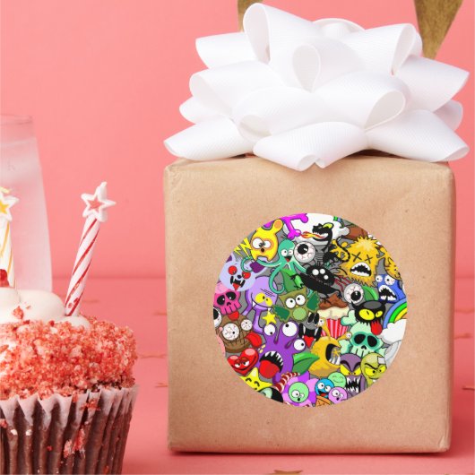 Monster-Süße Figuren Halloween-Muster Runder Aufkleber (Party)