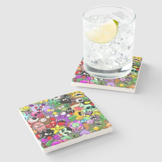 Monster-Süße Figuren Halloween-Muster Steinuntersetzer (Seitenansicht)